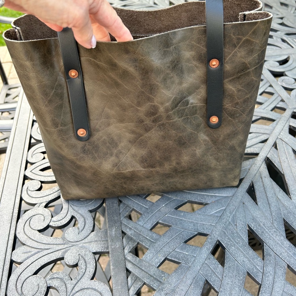 Go Forth Goods small Avery tote in sage green bison